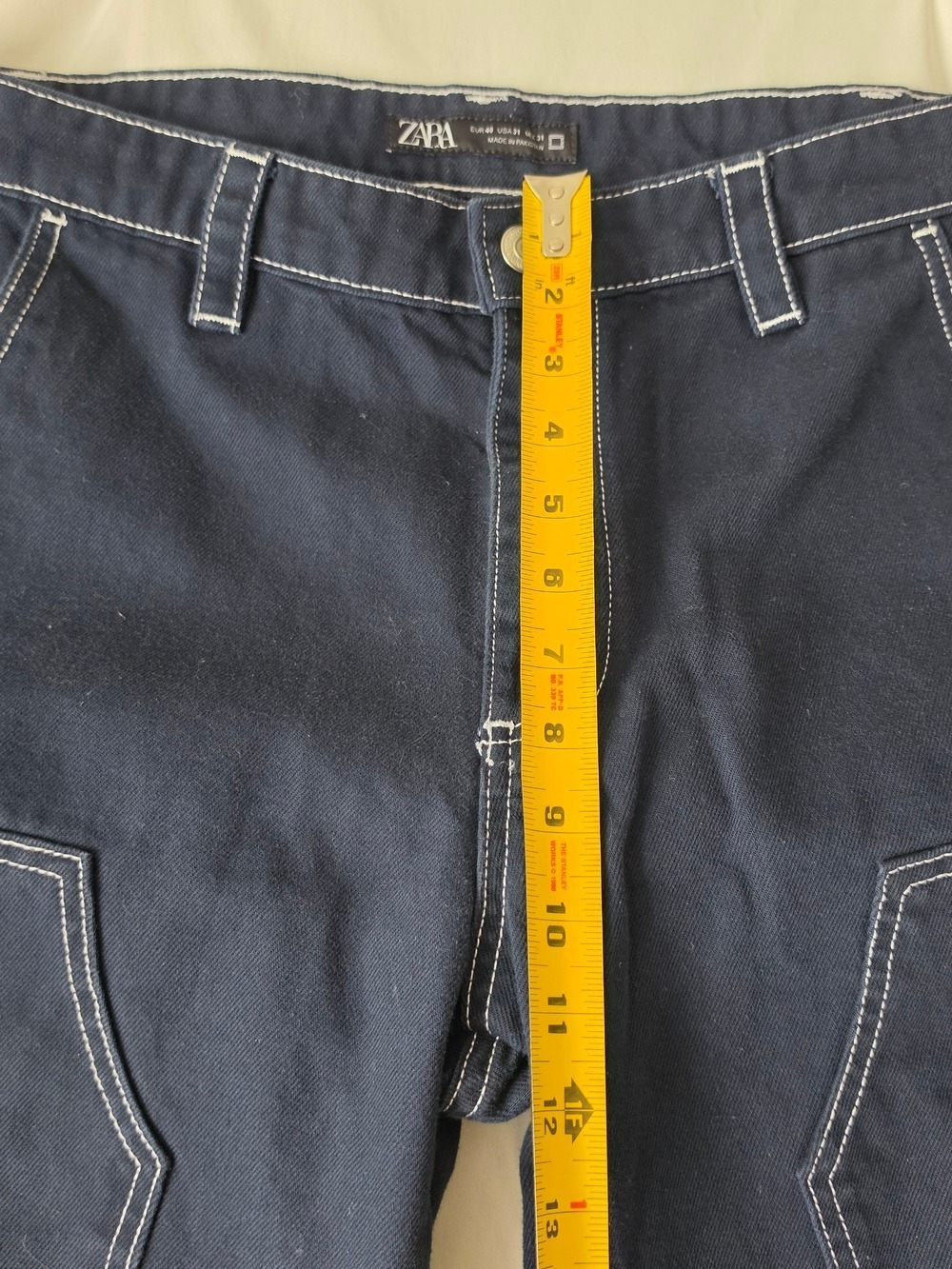 Zara High Rise Carpenter Pants Dark Blue Size 31 - Picture 8 of 11